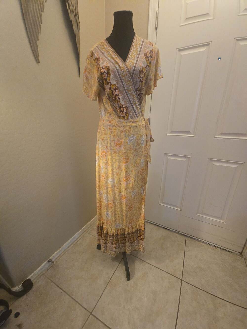 ZESICA Boho Floral Wrap Maxi Dress Flutter Sleeve Tie Waist